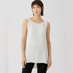Eileen Fisher Silk Georgette Crepe Bateau Neck Tank minimalist office career
